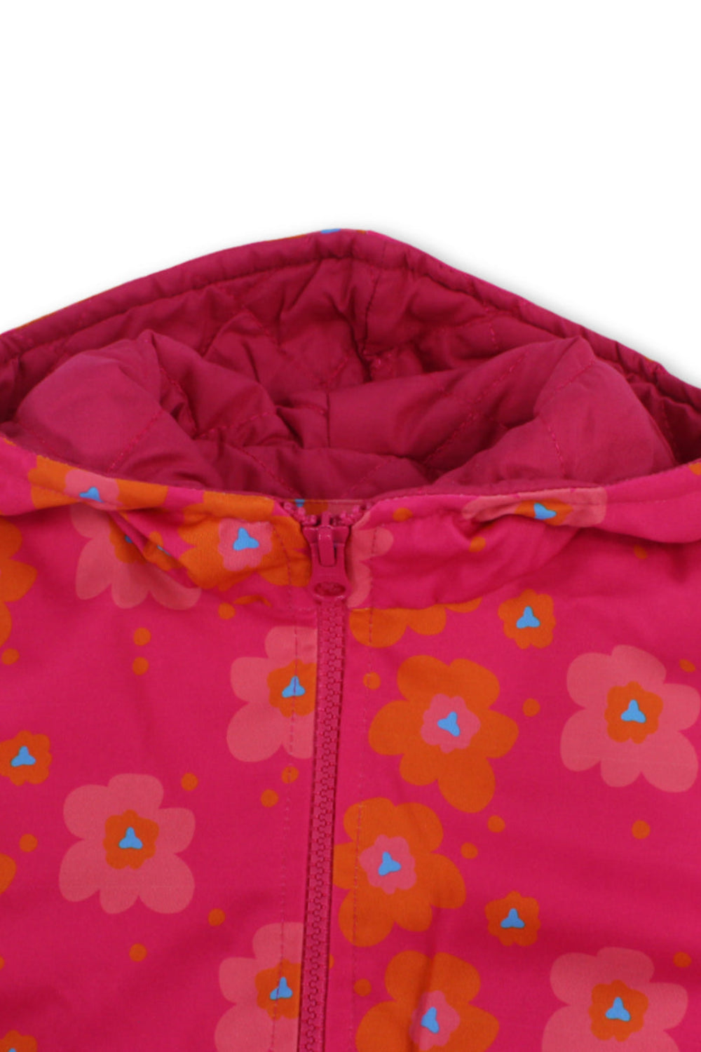 baby girls waterproof hooded jacket – fuchsia with flowers print