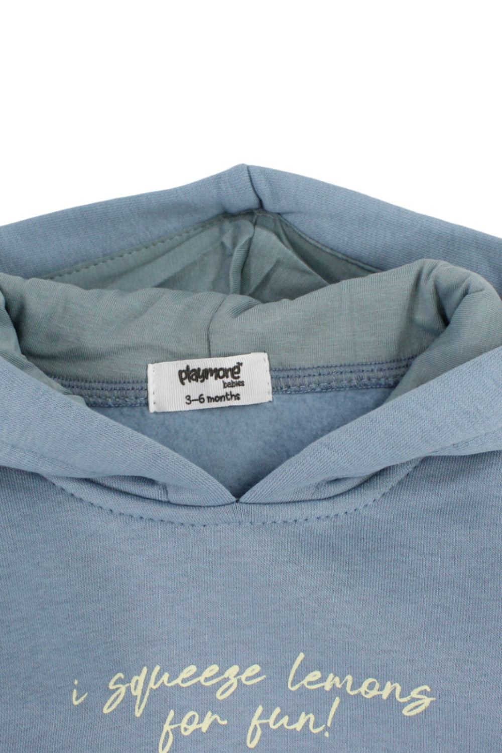unisex baby cotton hoodie – baby blue with lemons print