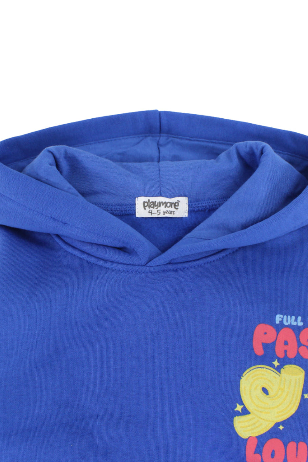 boys cotton hoodie – blue with "pasta lover" print