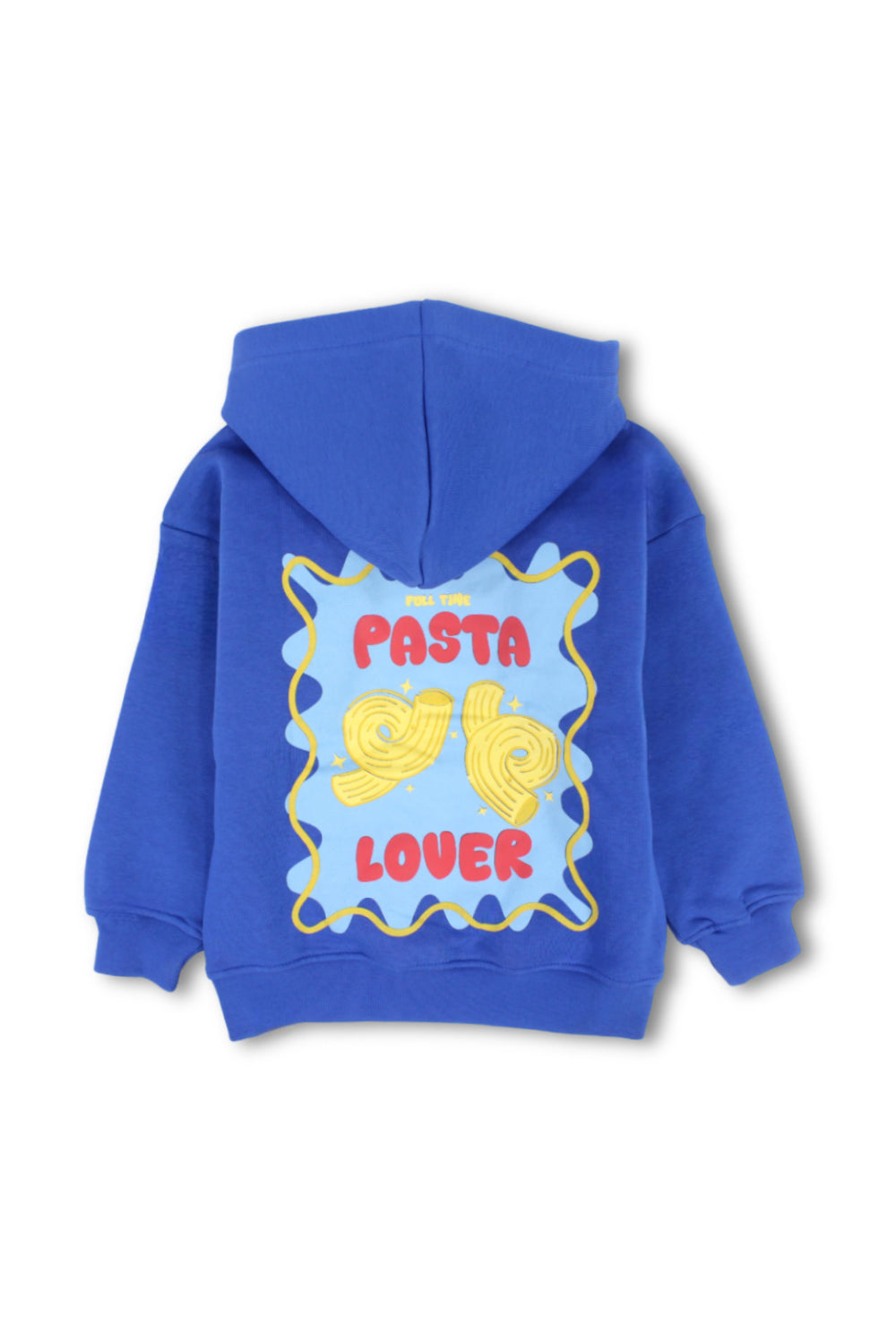 boys cotton hoodie – blue with "pasta lover" print
