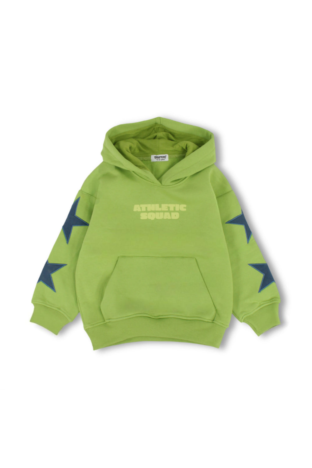 boys cotton hoodie – green with "athletic squad" print