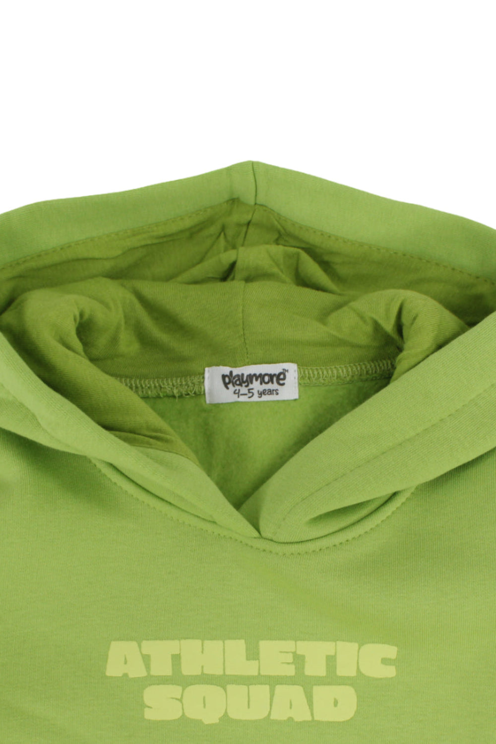 boys cotton hoodie – green with "athletic squad" print