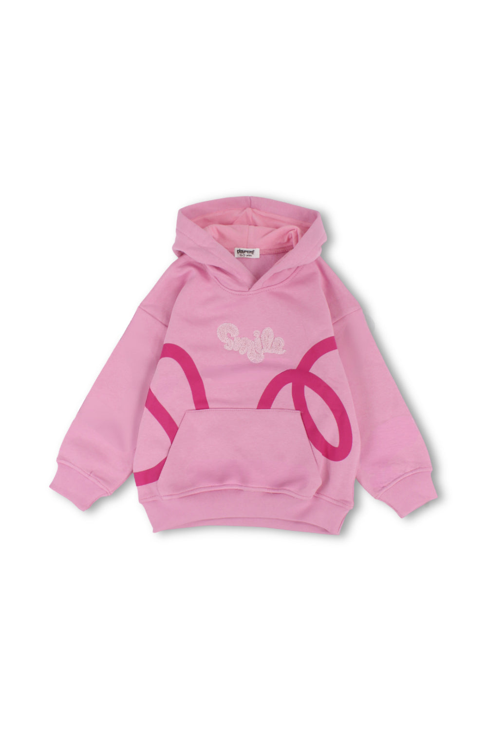 girls cotton hoodie – pink with smile embroidery