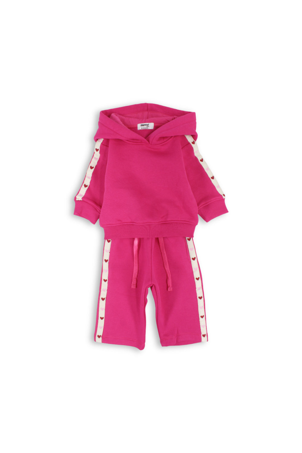 girls baby cotton hooded outfit set – fuchsia with hearts print