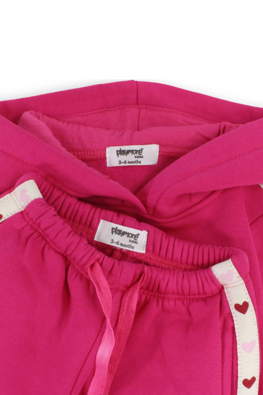 girls baby cotton hooded outfit set – fuchsia with hearts print