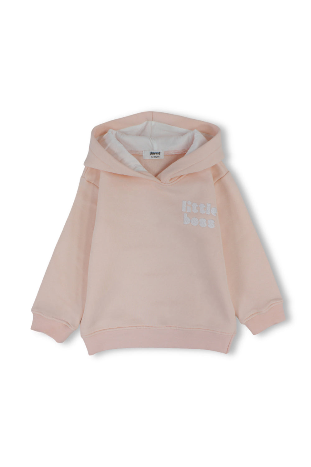 unisex baby cotton hoodie – salmon with "little boss" embroidery