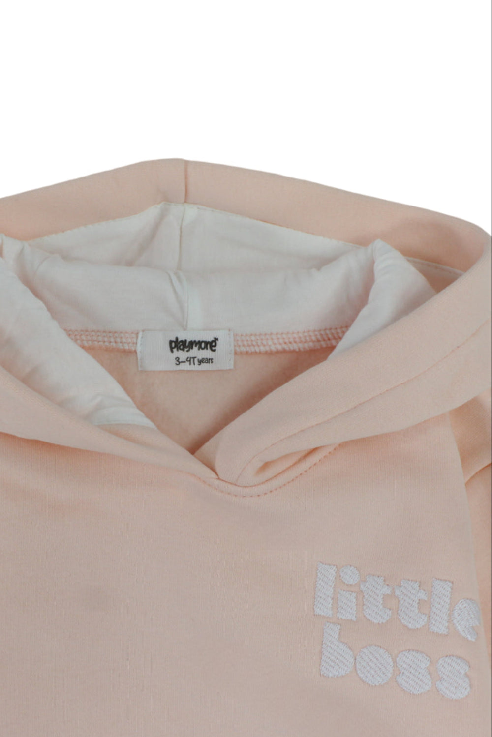 unisex baby cotton hoodie – salmon with "little boss" embroidery