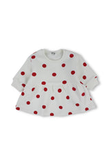 white with red polka dot print