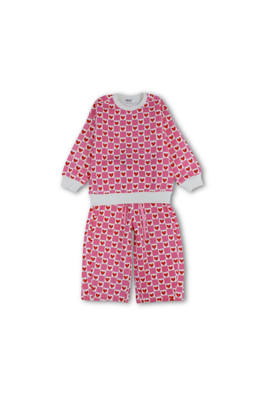 girls cotton outfit set – fuchsia with hearts print