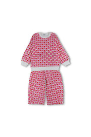 girls cotton outfit set – fuchsia with hearts print