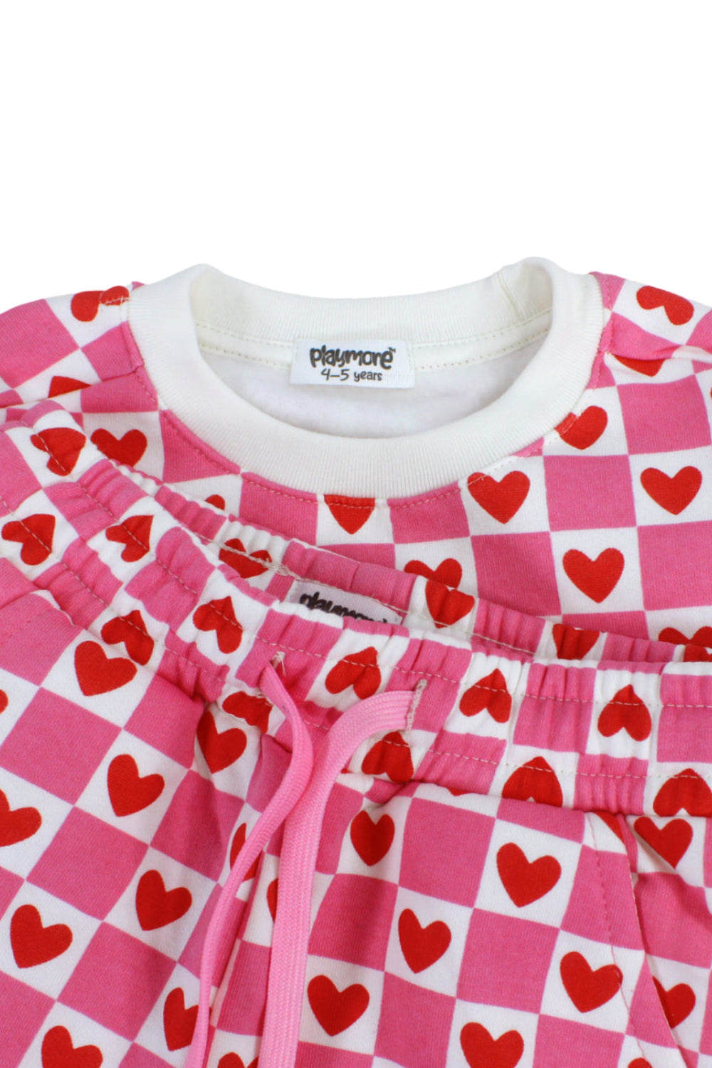 girls cotton outfit set – fuchsia with hearts print