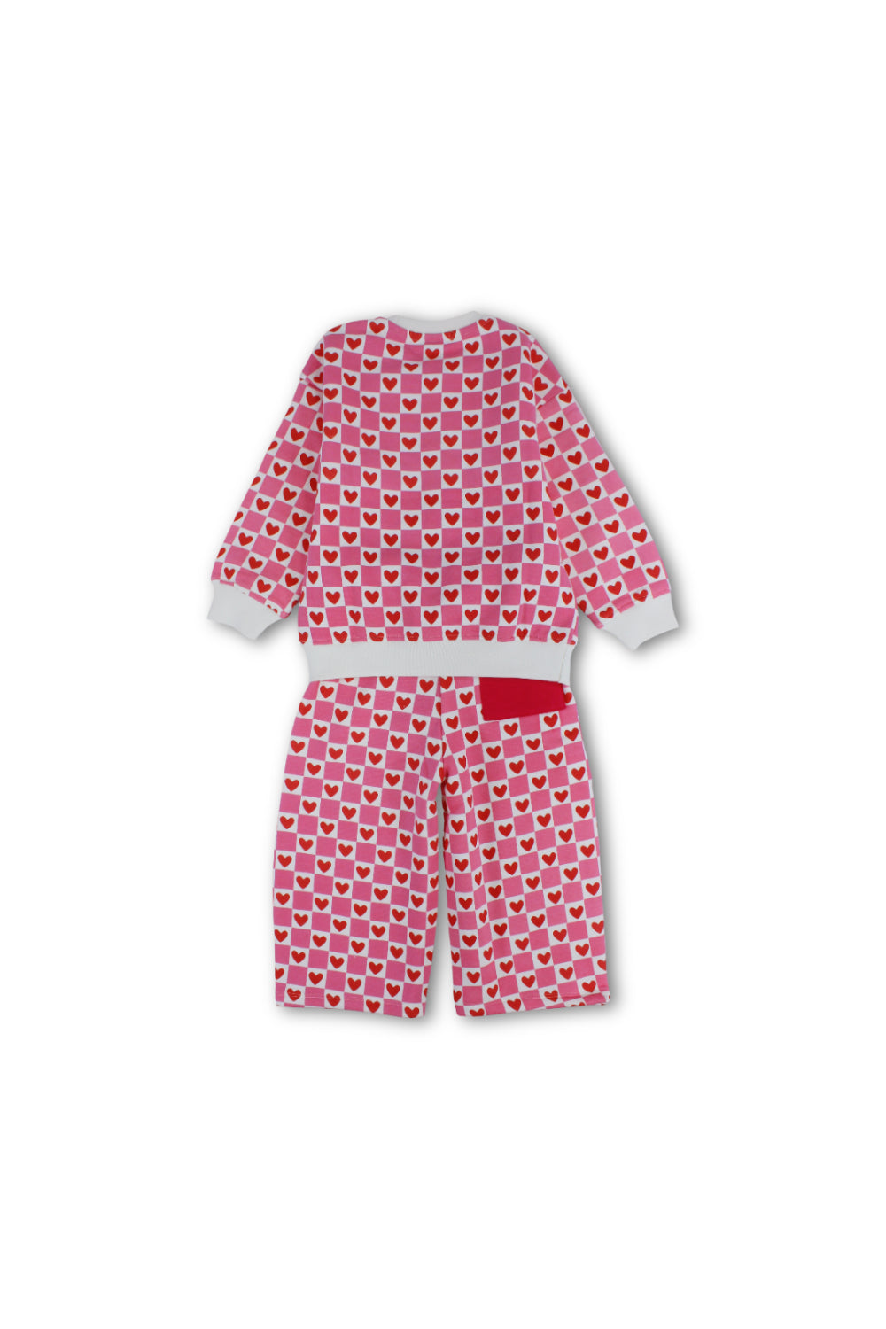 girls cotton outfit set – fuchsia with hearts print
