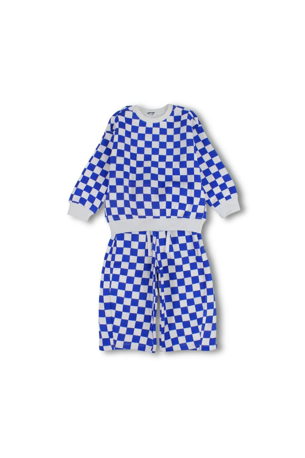 boys cotton outfit set – blue checkered print