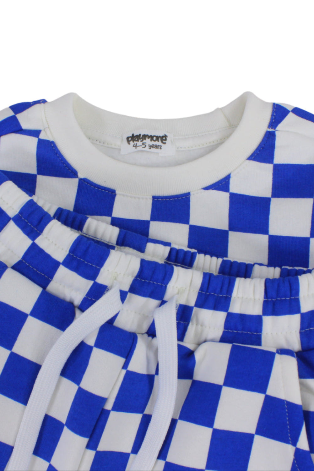 boys cotton outfit set – blue checkered print