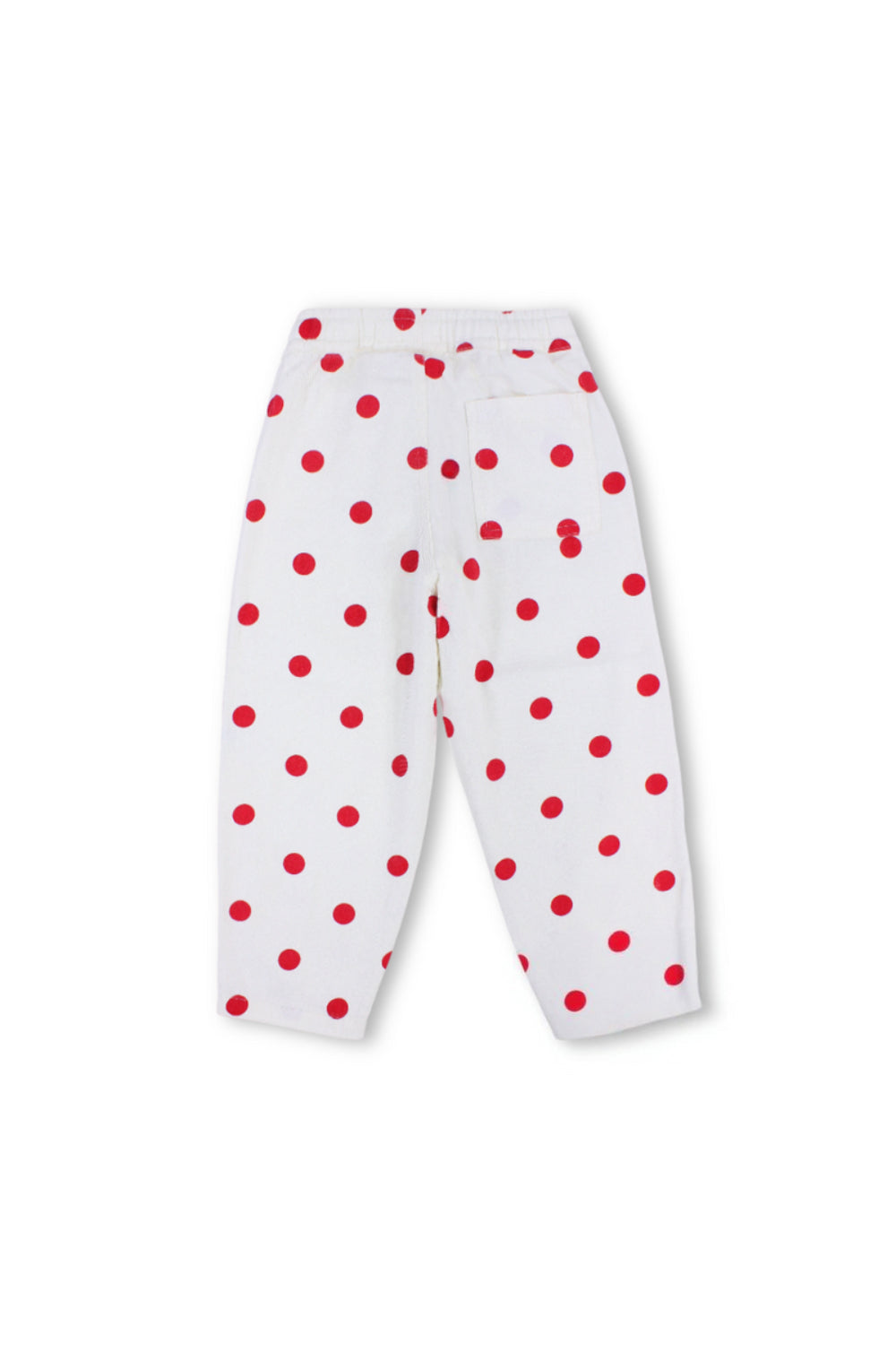 girls gabardine pants – off-white with red polka dot print