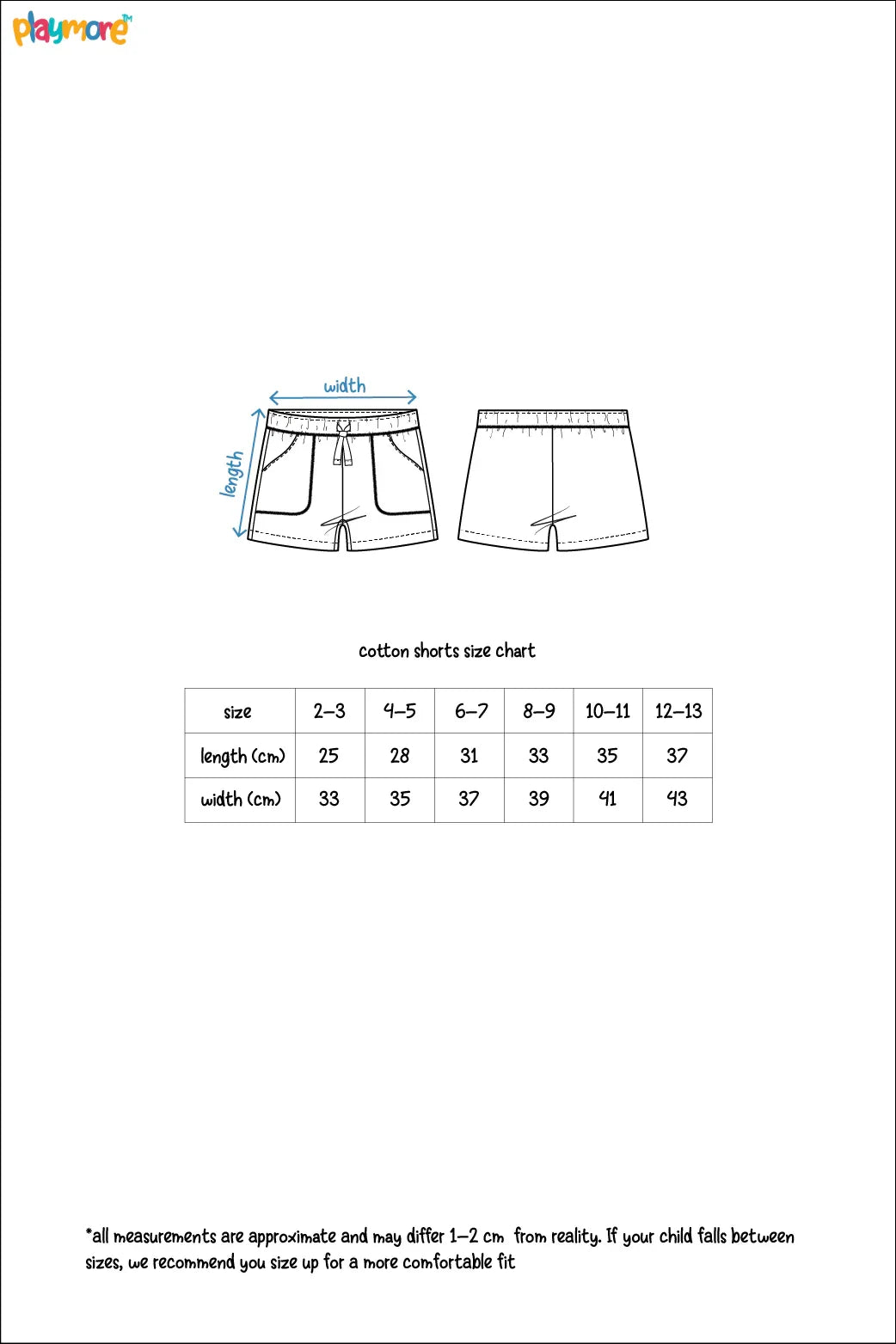 girls' pink cotton shorts - playmore