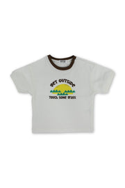 baby boys cotton t-shirt – offwhite with "get outside" print