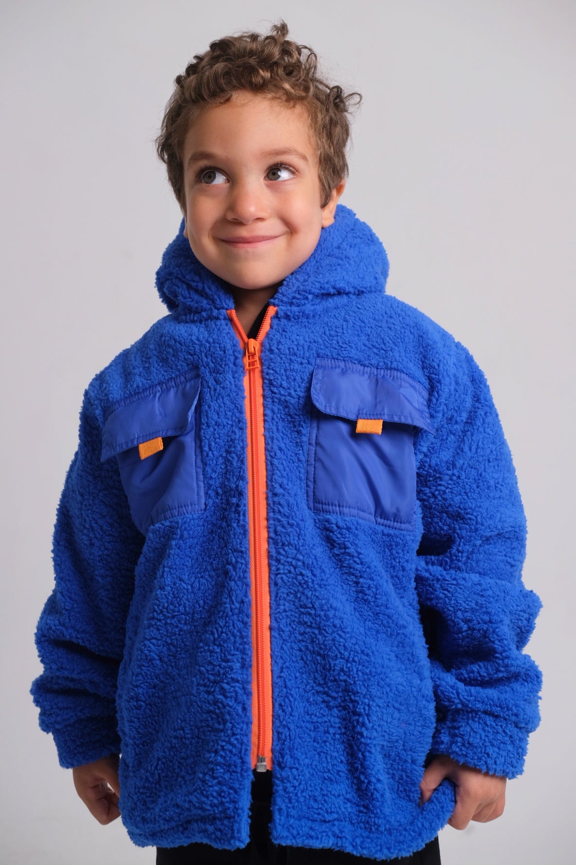 unisex blue long-sleeved teddy jacket