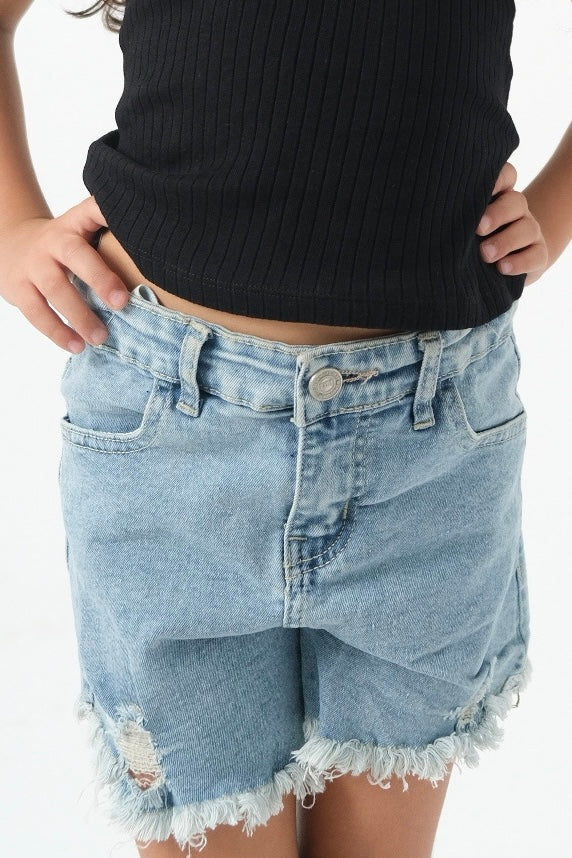 blue ripped jean shorts