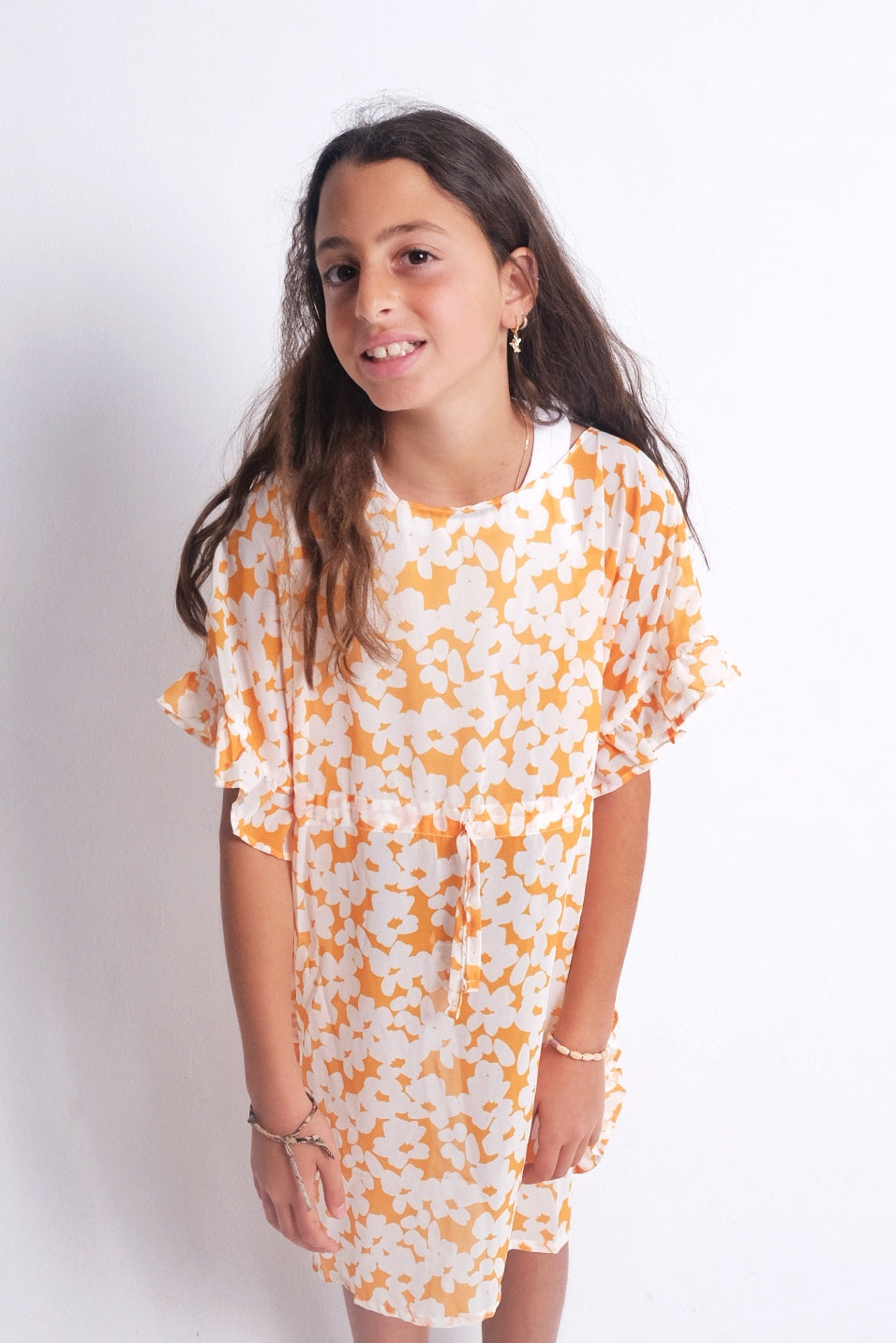 yellow floral ruffled coverup