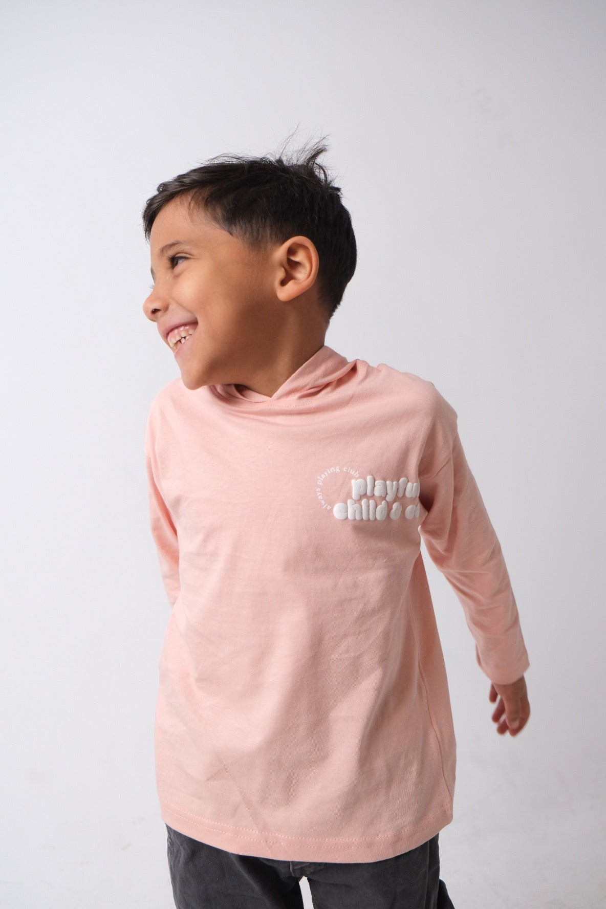 "playful child" long-sleeved hooded t-shirt