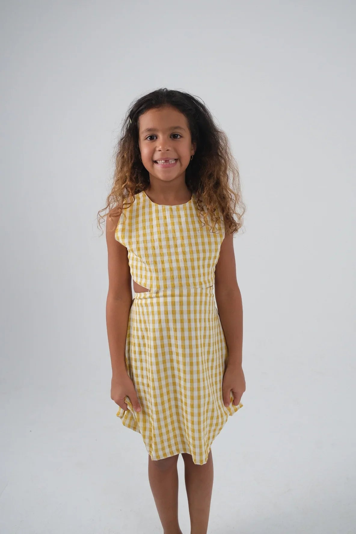 yellow checkered sleeveless dress - playmore