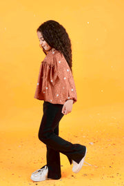 camel floral long-sleeved blouse