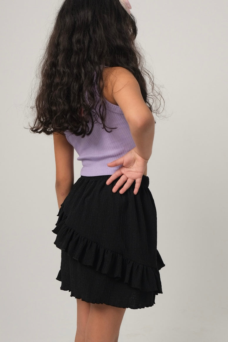 black ruffled skirt