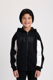teens cotton hoodie – black with “play more” print