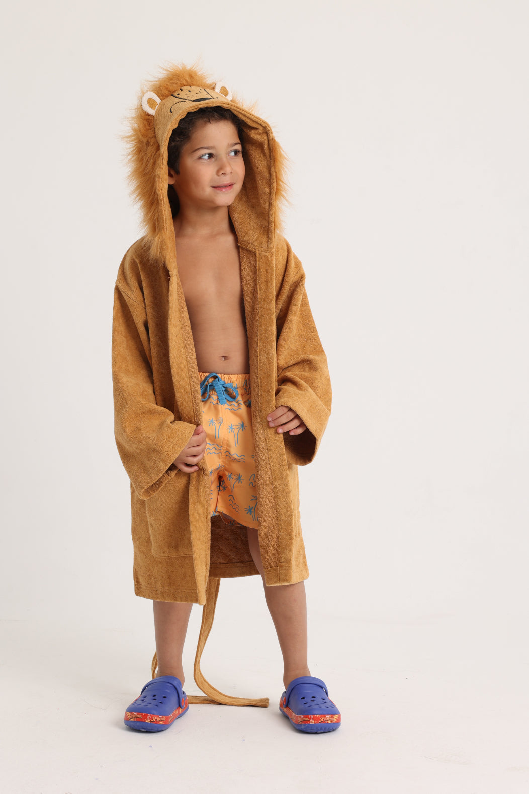 unisex swim robe – brown lion sleeves