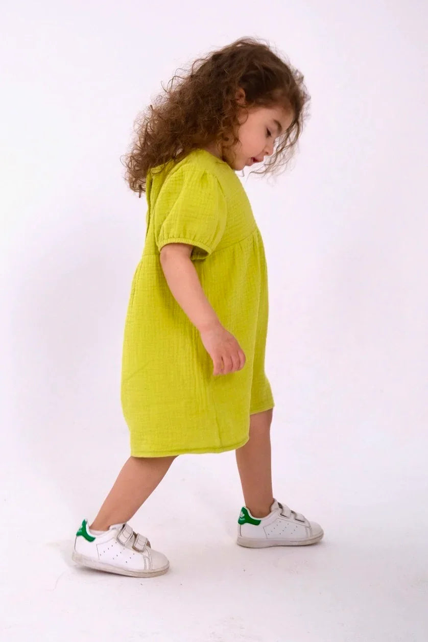 Baby Girls Cotton Dress – Light Green - playmore