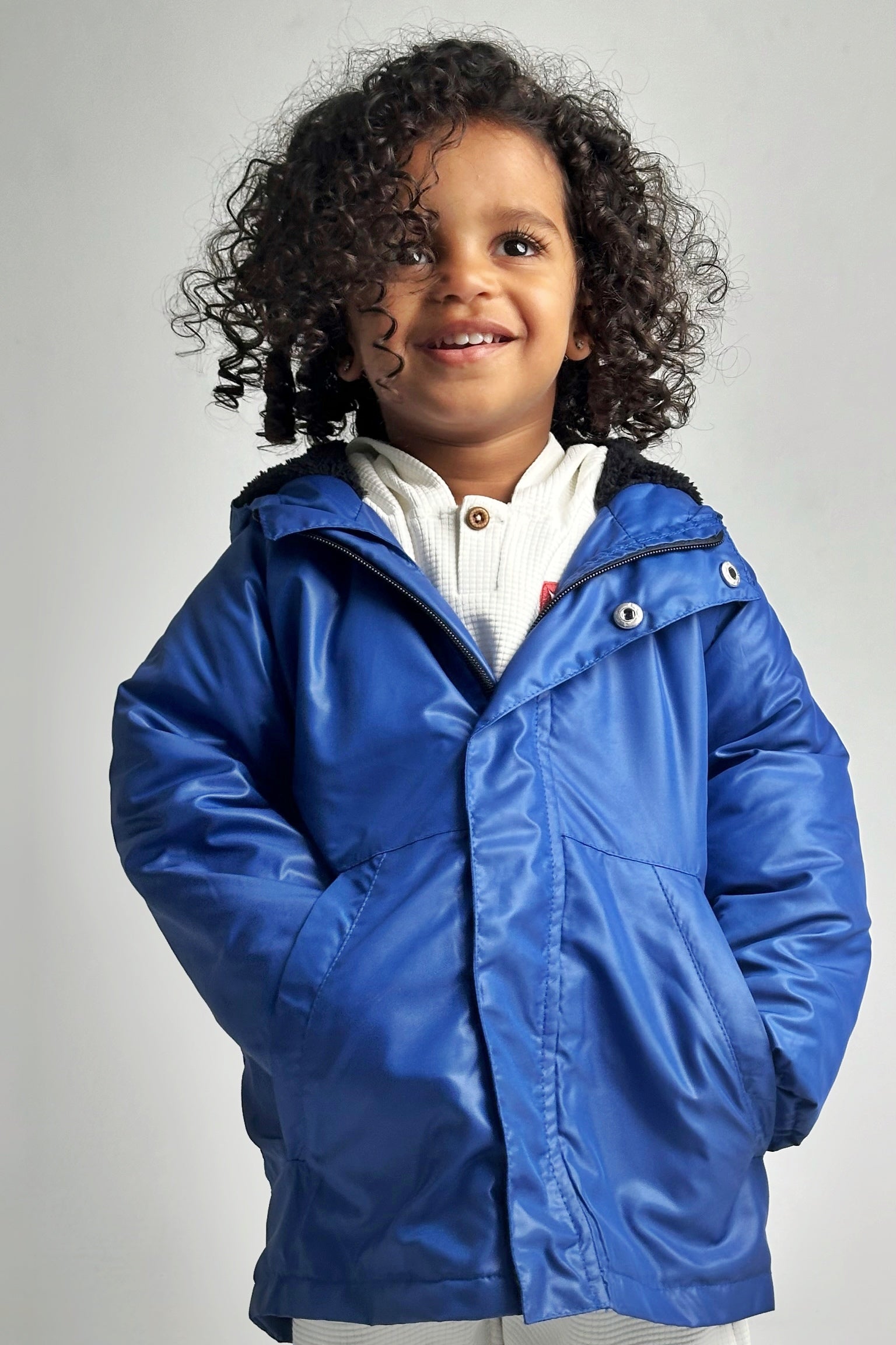 unisex blue fur lined raincoat