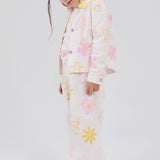 Girls Printed Gabardine Pants – Offwhite with Flowers