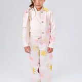Girls Printed Gabardine Pants – Offwhite with Flowers