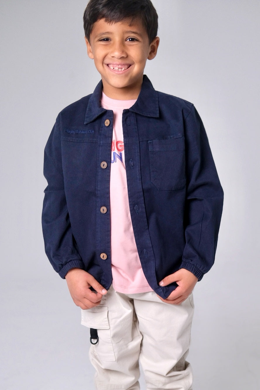 unisex kids "playing outdoors club" gabardine shirt – navy