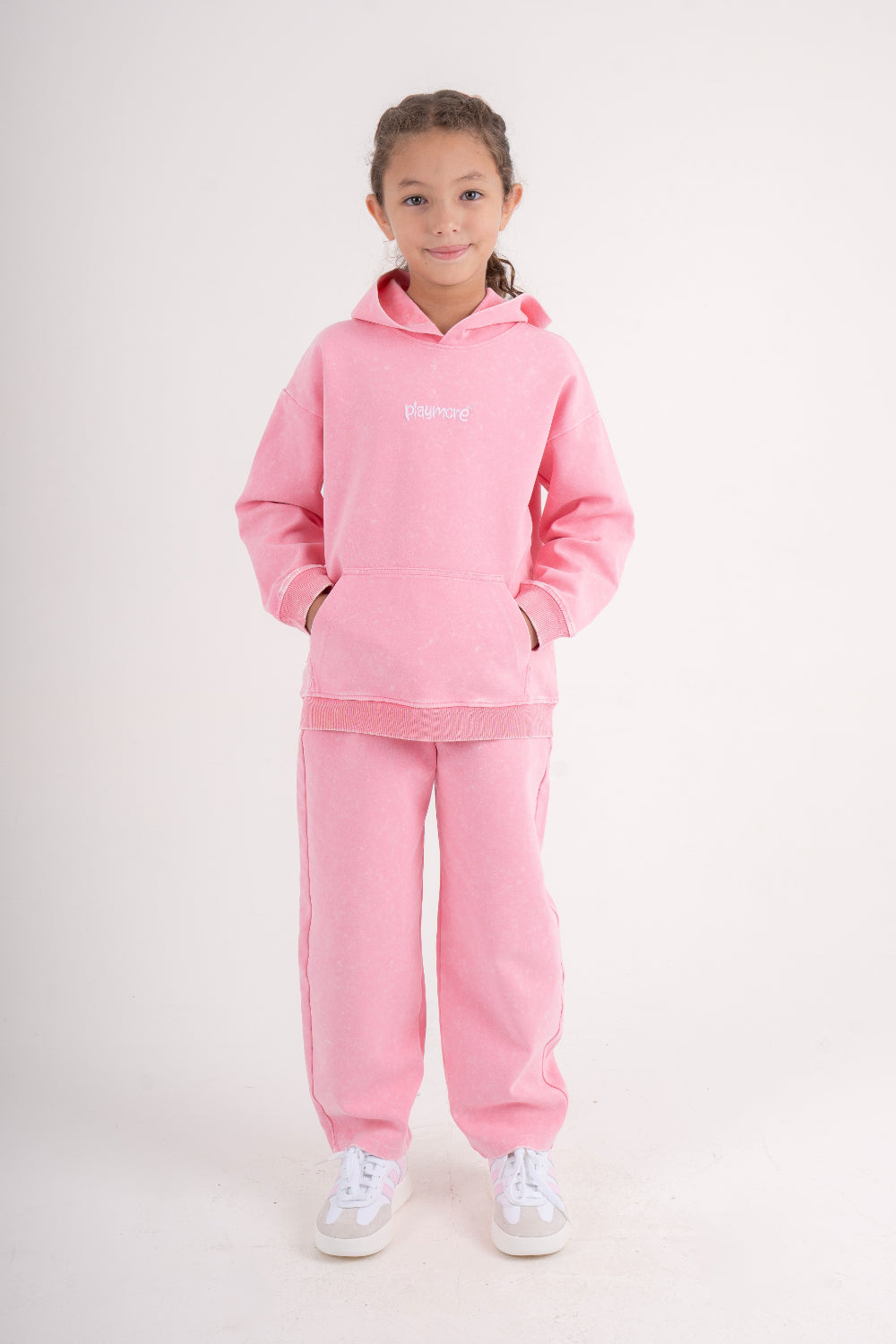 girls cotton hooded outfit set – pink