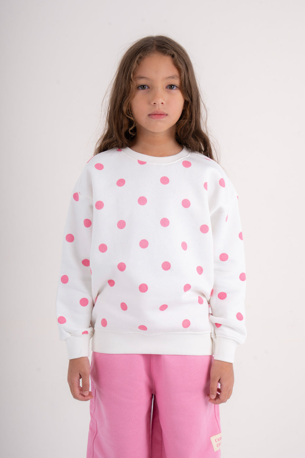 girls cotton sweatshirt – off-white with polka dots print