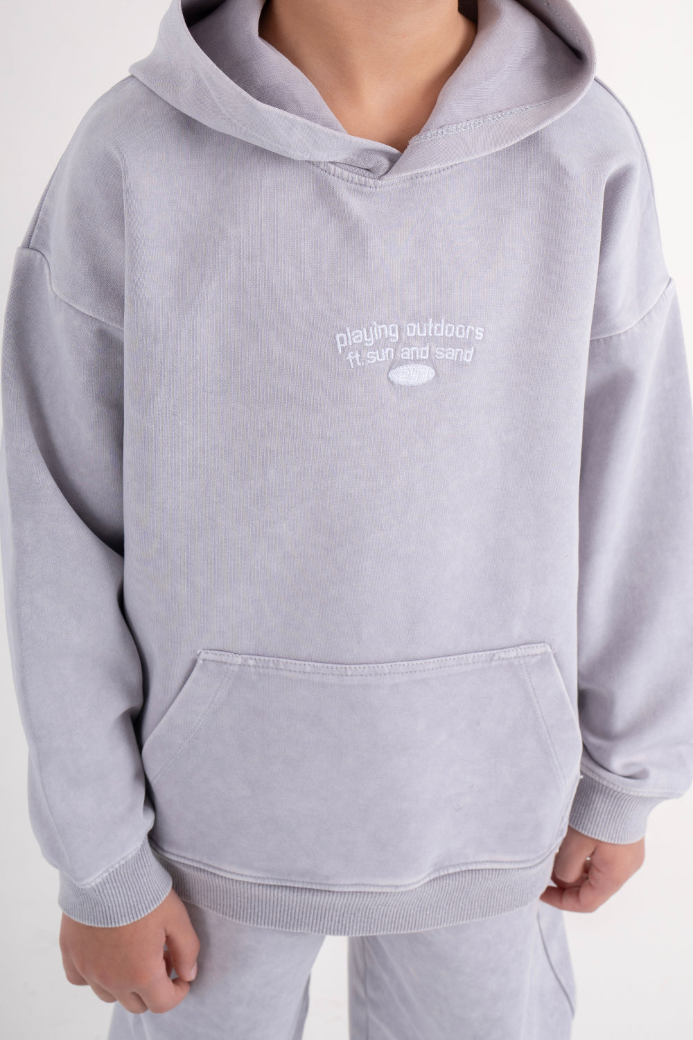 boys cotton hooded outfit set – grey