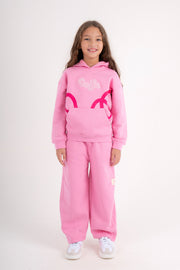 girls cotton hoodie – pink with smile embroidery