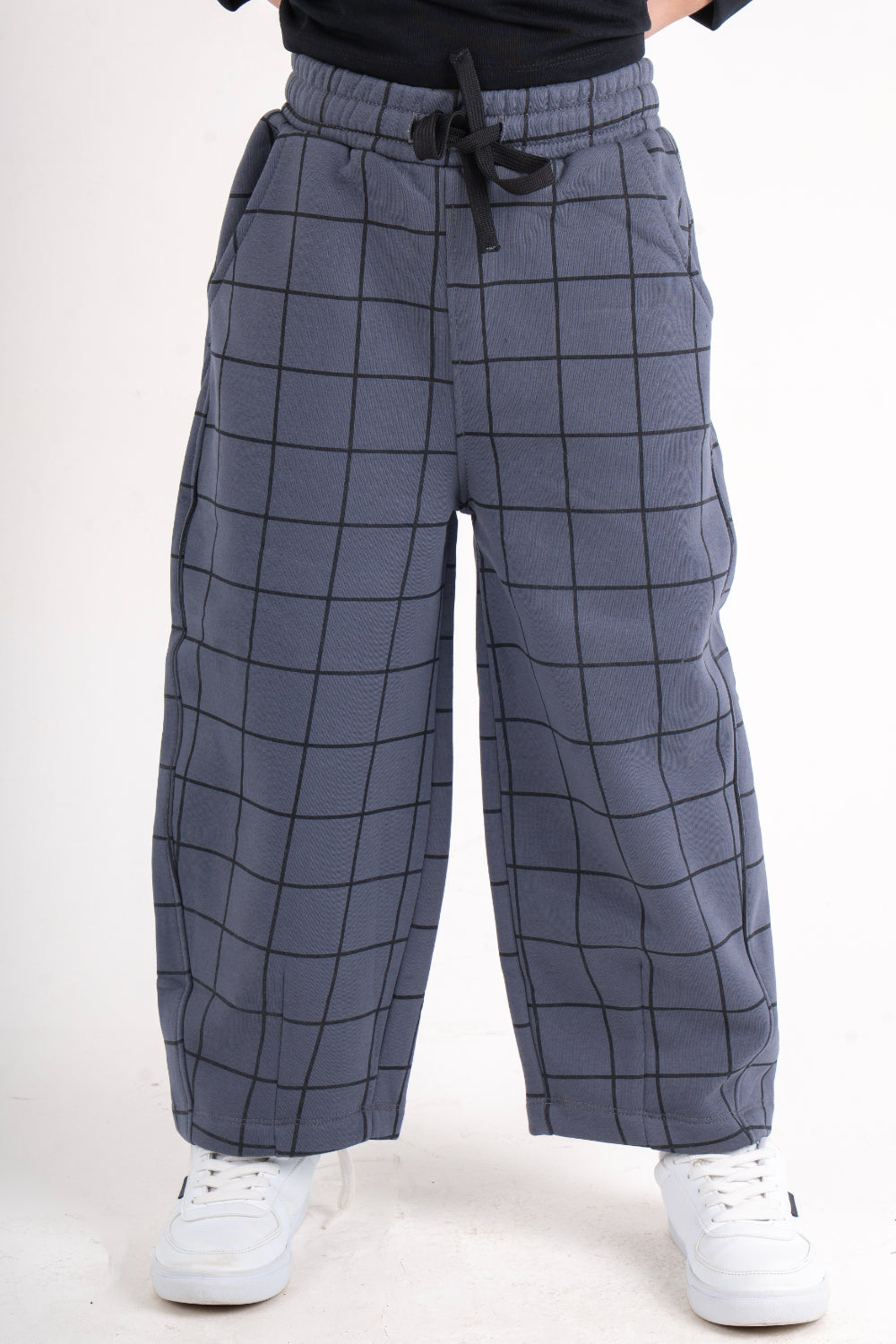 boys cotton sweat pants – grey checkered