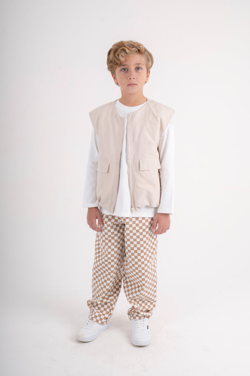 boys gabardine sleeveless vest – beige