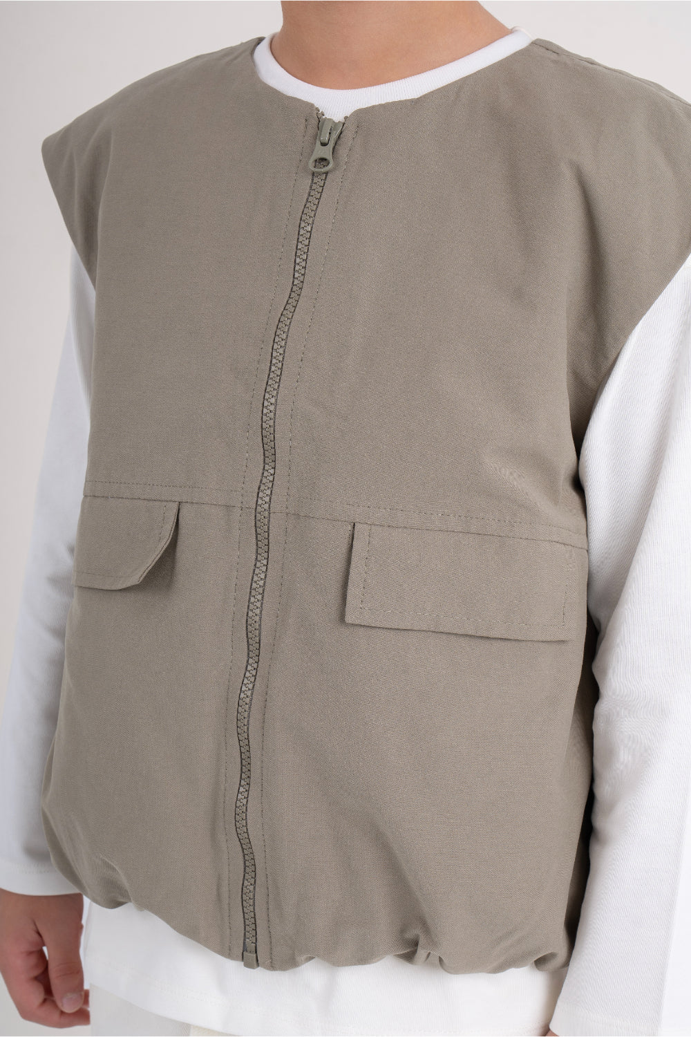 boys gabardine sleeveless vest – olive