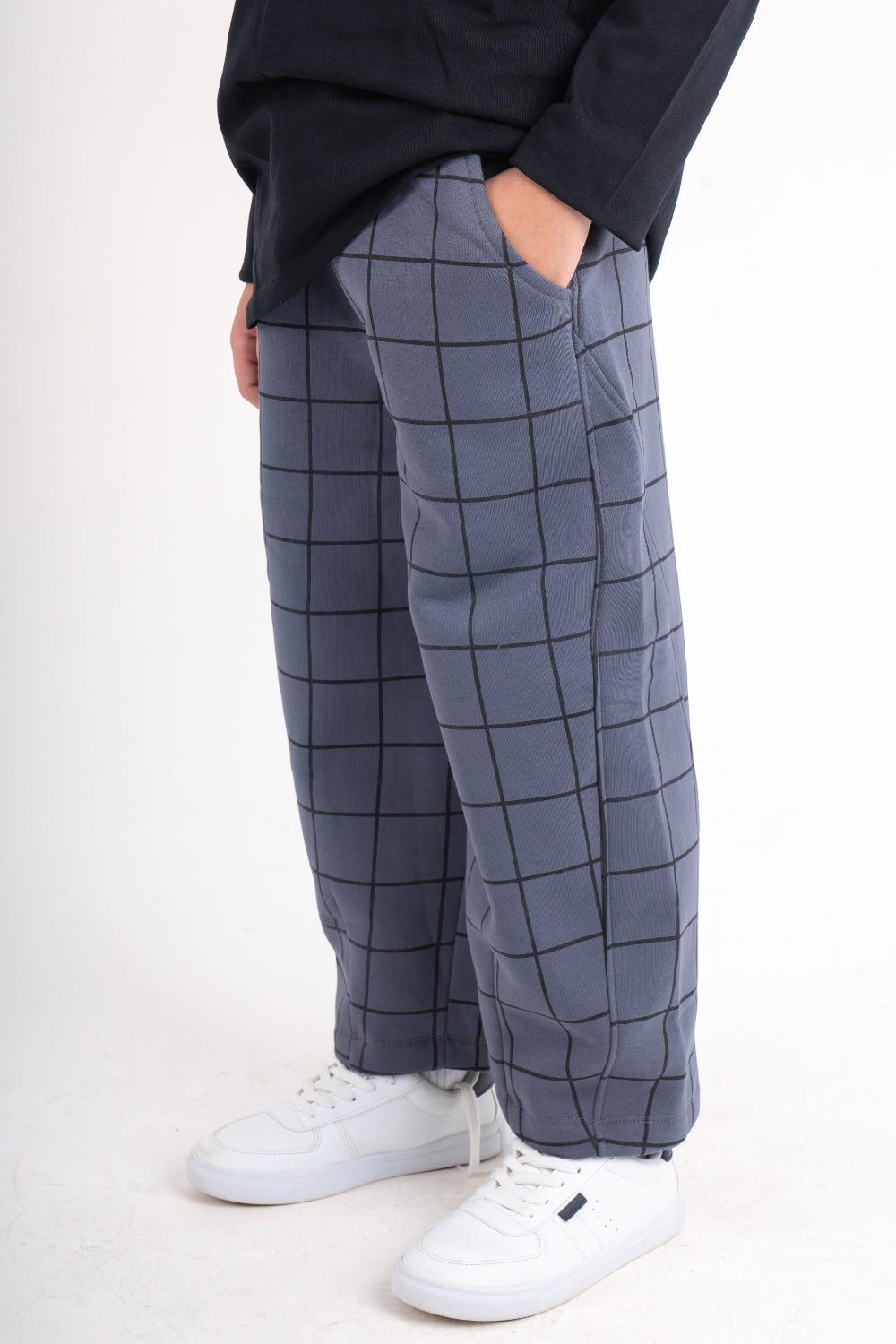 boys cotton sweat pants – grey checkered