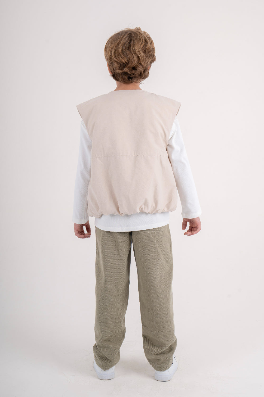 boys gabardine sleeveless vest – beige