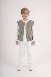 boys gabardine sleeveless vest – olive