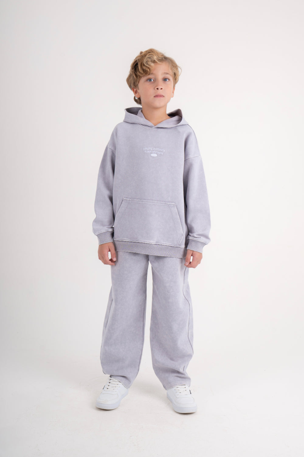boys cotton hooded outfit set – grey