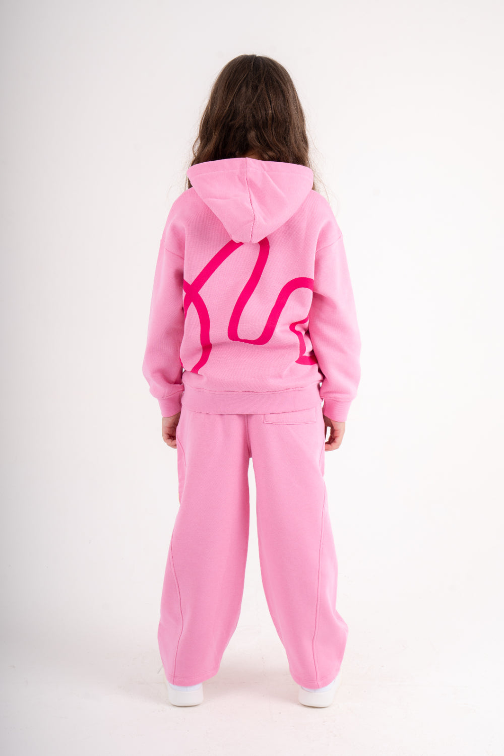 girls cotton hoodie – pink with smile embroidery