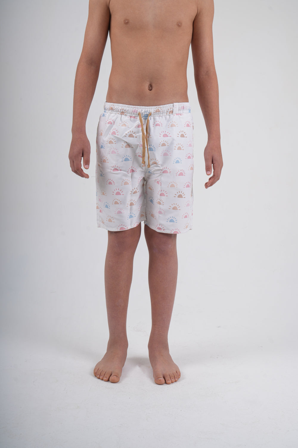boys swimsuit – off-white with colorful suns print