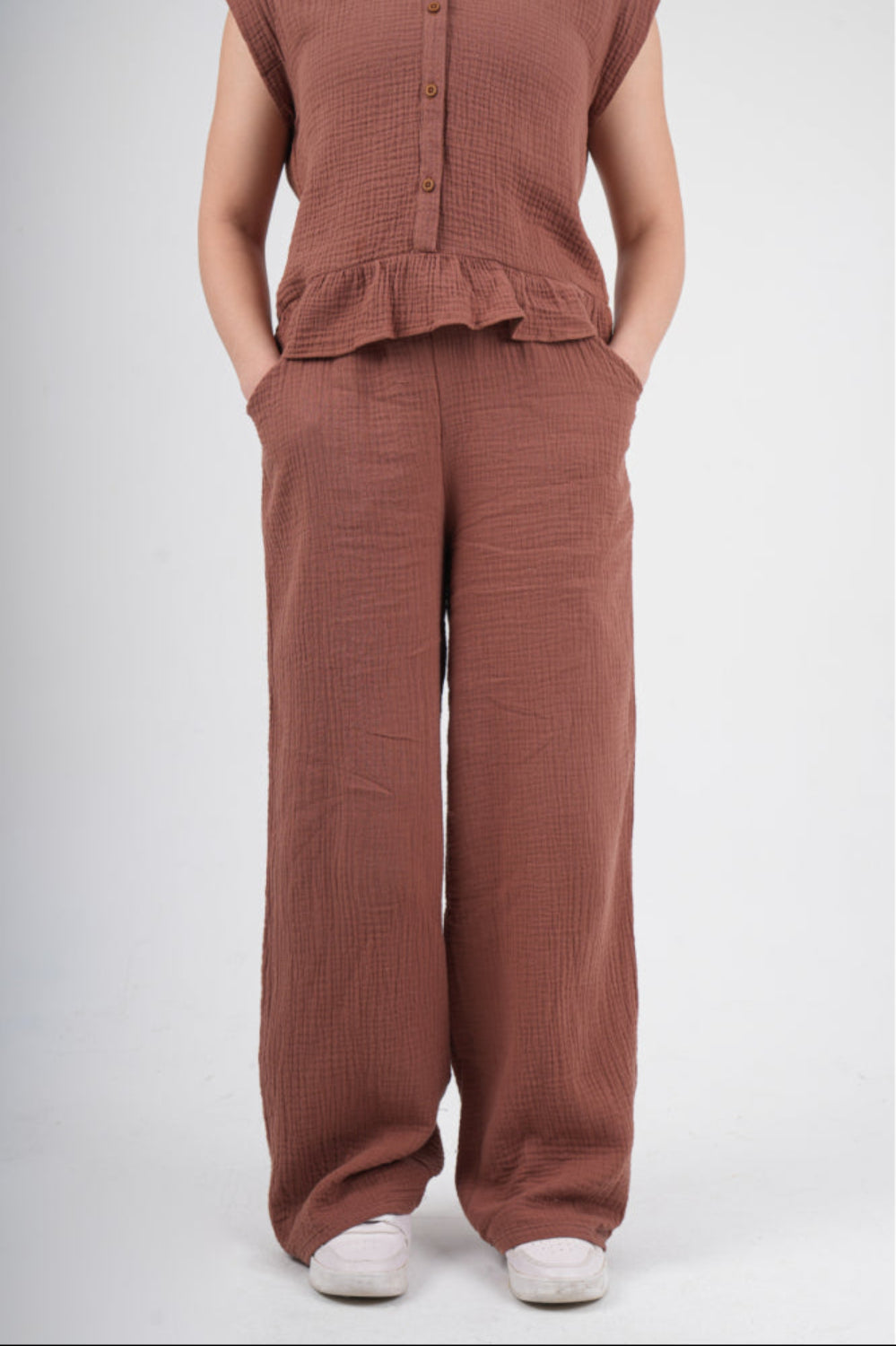 crinkled cotton pants – brown