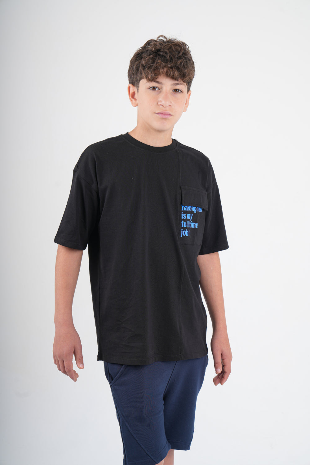 unisex kids black full time job cotton t-shirt